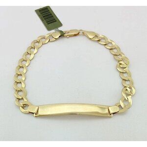 Solid Cuban Link Id Plate Bracelet 10k Yellow Gold